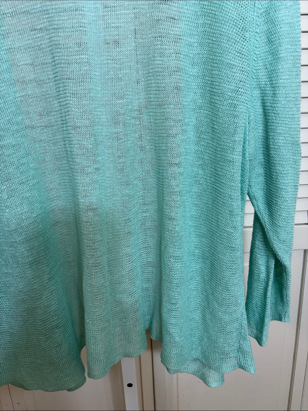 Eileen Fisher 100% Linen Aqua Open-Front Draped Cardigan 2X - Picture 10 of 13